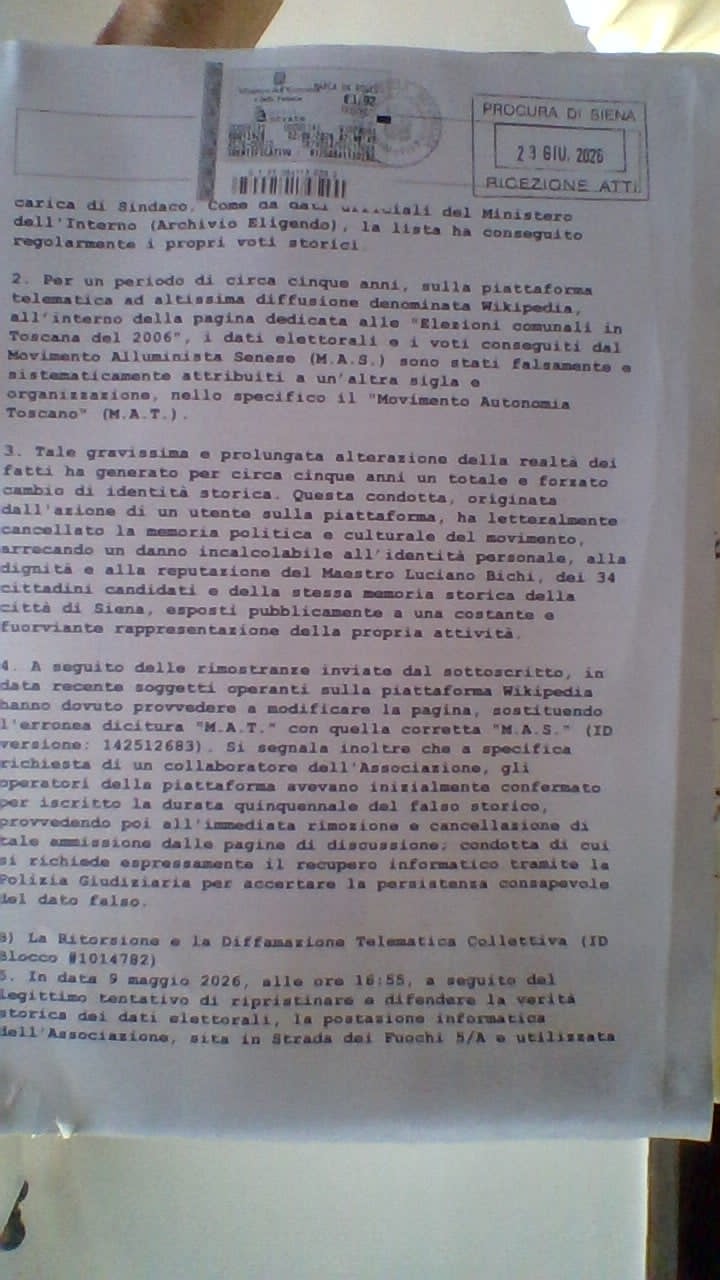 DENUNCIA A WIKIPEDIA DA PARTE DELL’ARTISTA LUCIANO&nbsp;BICHI